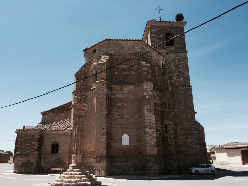 Church in Boadilla del Camino - with stork nests on the roof