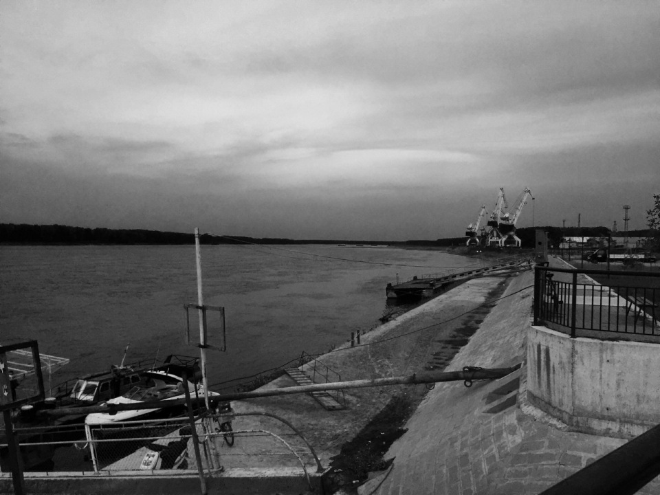 Danube and Lom port in B&W